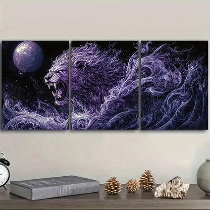 3pcs Dark fantasy art style Lion Wall Art Set Canvas Framed 50x70cm - High Quality Print 100% Australian Made Wall Canvas Ready to Hang