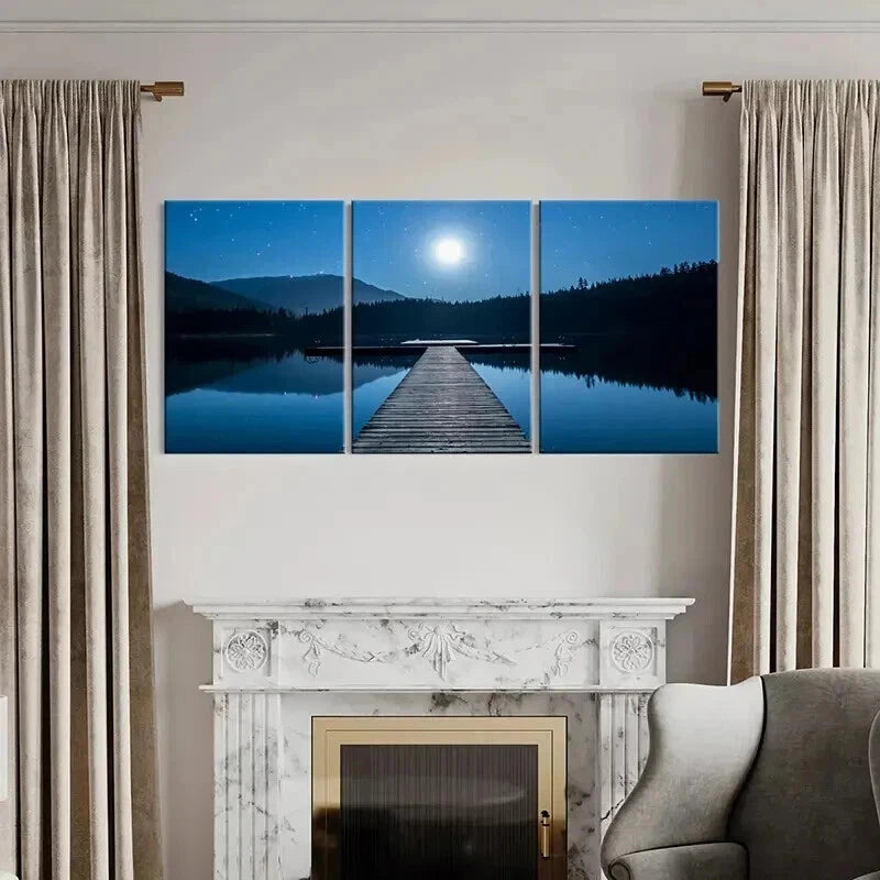 3pcs Mountains Trees Rivers & Wooden Bridges Wall Art Set Canvas Framed 40x60cm - High Quality Print 100% Australian Made Wall Canvas Ready to Hang