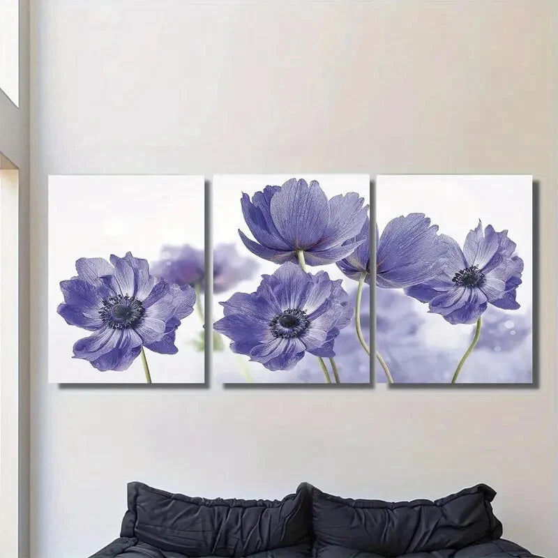 3pcs Panel Purple Flower Classic Floral Metal Print Ready to Hang Art
