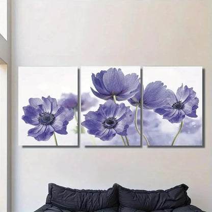 3pcs Panel Purple Flower Classic Floral Metal Print Ready to Hang Art