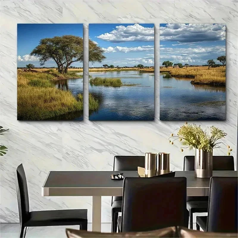 3pcs Serene Landscape Greenery Blue Perfect  Wall Art Set Canvas Framed 60x90cm - High Quality Print 100% Australian Made Wall Canvas Ready to Hang
