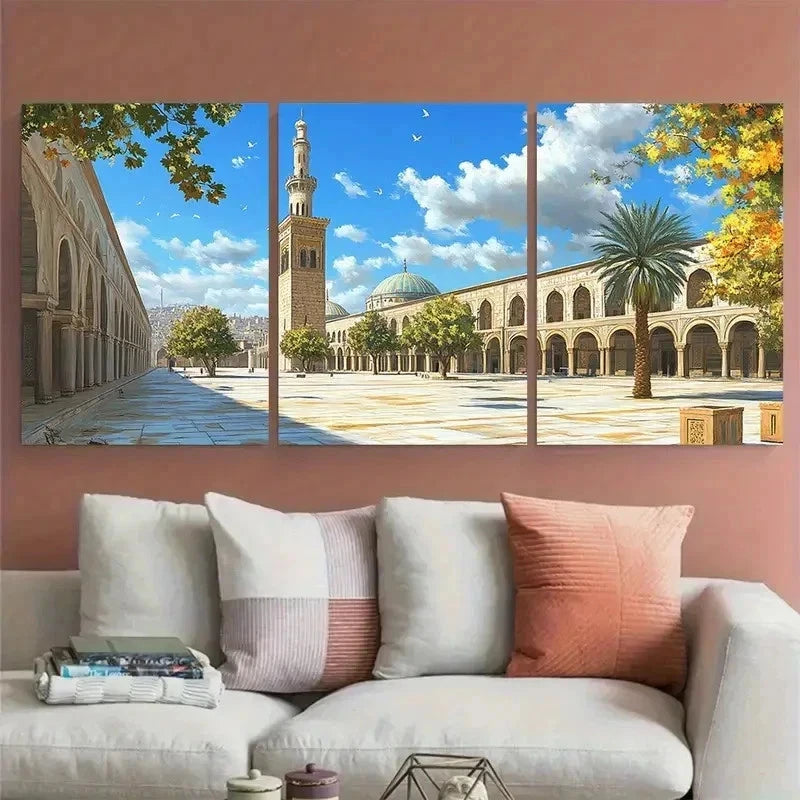 3pcs Damascus Scenic Mosque Décor Perfect Wall Art Set Canvas Framed 60x90cm - High Quality Print 100% Australian Made Wall Canvas Ready to Hang
