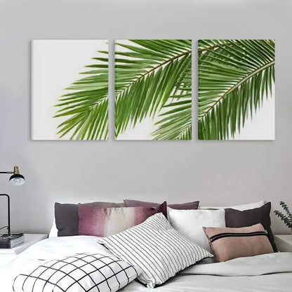 3pcs Palm leaves Isolated on a white Background Wall Art Set Canvas Framed 50x70cm - High Quality Print 100% Australian Made Wall Canvas Ready to Hang