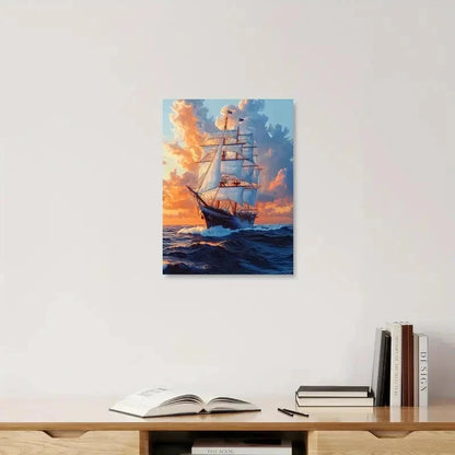 Beautiful Sailing Ship With Billowing White Painting 40x60cm Metal Print Ready to Hang