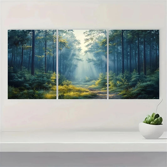 3pcs Foggy Forest Sunlight Filtering Trees Wall Art Set Canvas Framed 60x90cm - High Quality Print 100% Australian Made Wall Canvas Ready to Hang