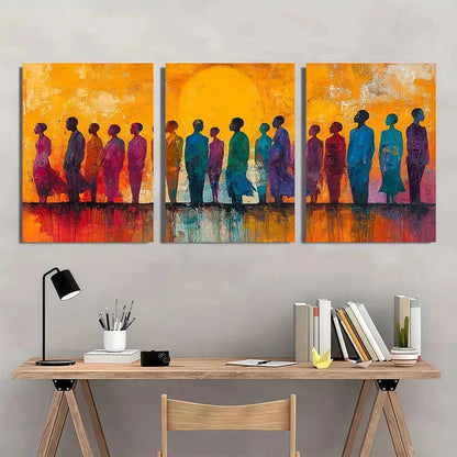 3pcs African Vibrant Sunset Silhouette Figures Metal Print Ready to Hang Art