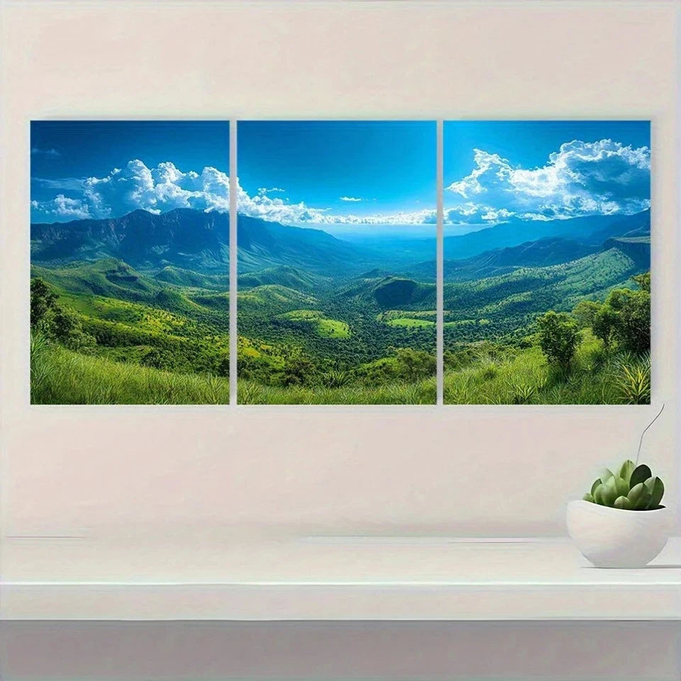 3pcs Mountain Scenery with Blue Sky & Clouds Metal Print Ready to Hang Art