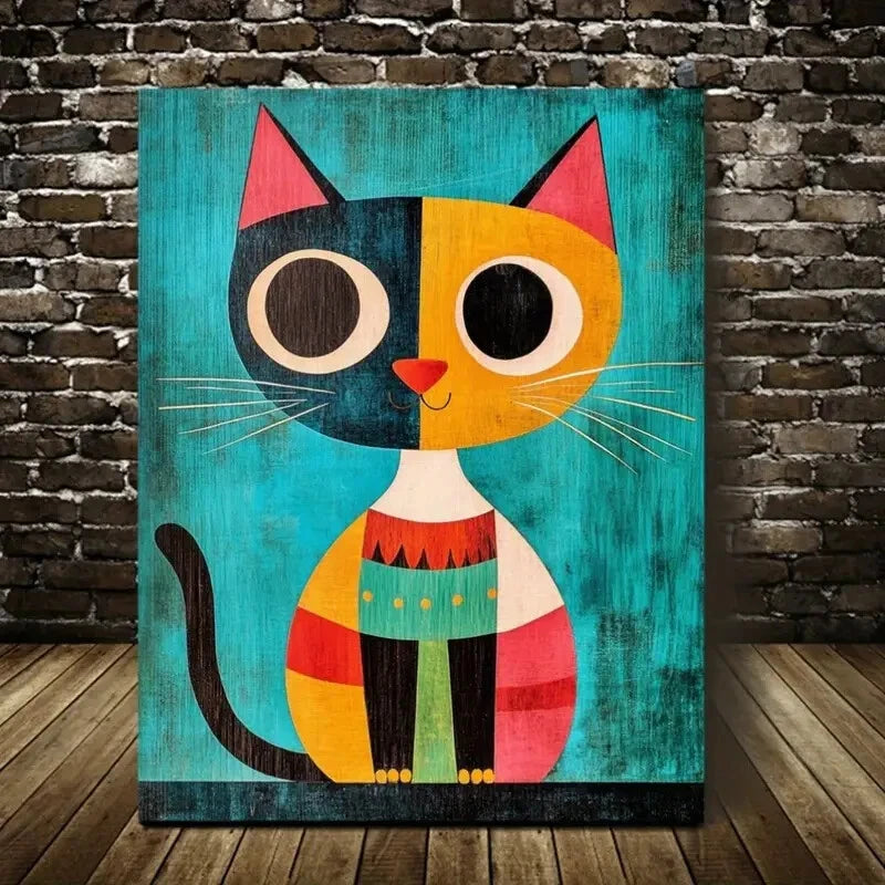 Beautiful Colorful Cat Contemporary Painting  40x60cm Metal Print Ready to Hang