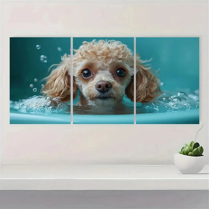 3pcs Funny Poodle Dog Animal Water Drops Metal Print Ready to Hang Art