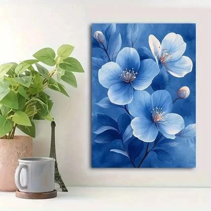Beautiful Elegant Blue Floral Painting 40x60cm Metal Print Ready to Hang