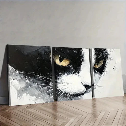 3pcs Black and White Tuxedo Cat Decor Perfect Wall Art Canvas Unframed – High Quality Print 100% Australian Made Wall Canvas