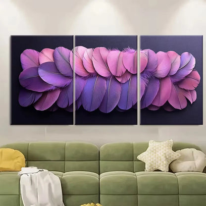 3pcs Purple Feather Texture Metal Print Ready to Hang Art