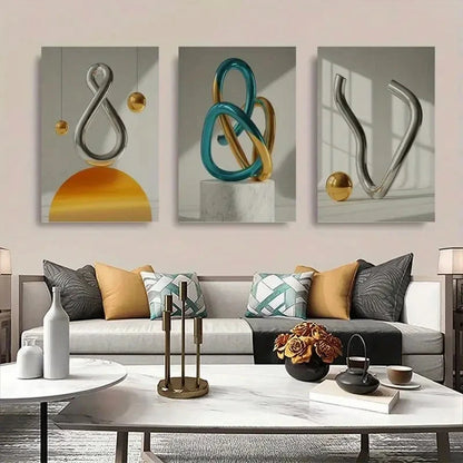 3pcs Abstract Metallic Texture Sculpture Metal Print Ready to Hang Art