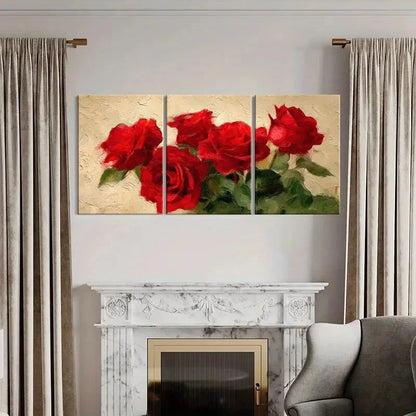 3pcs Red Roses Floral Art Romantic Metal Print Ready to Hang Art