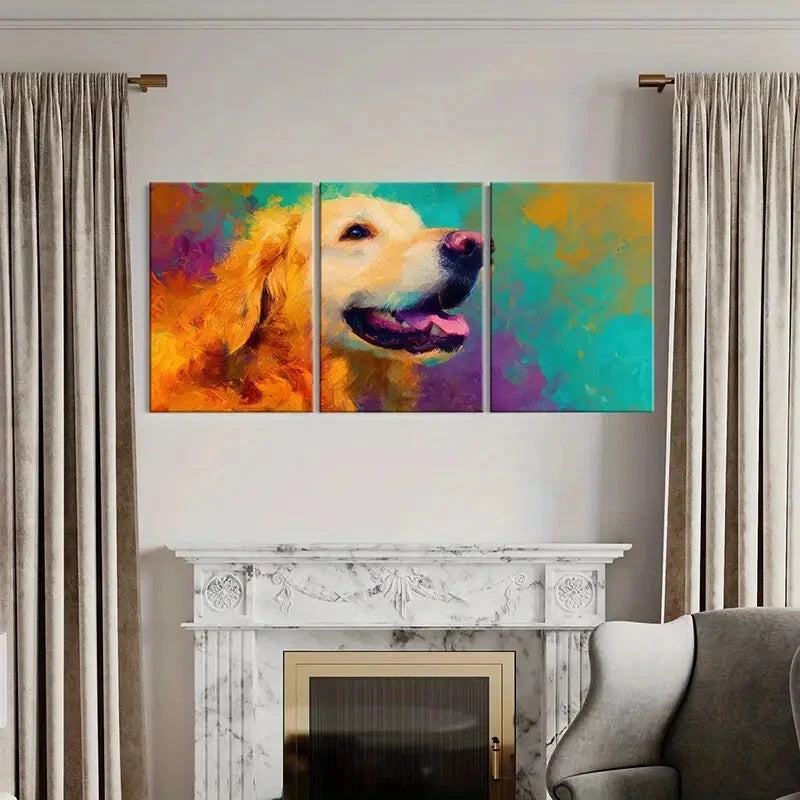 3pcs Golden Retriever Vibrant Abstract Style Metal Print Ready to Hang Art