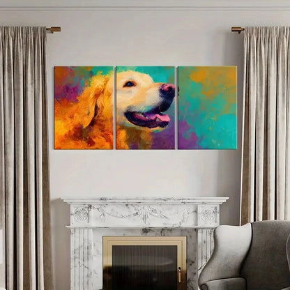 3pcs Golden Retriever Vibrant Abstract Style Metal Print Ready to Hang Art
