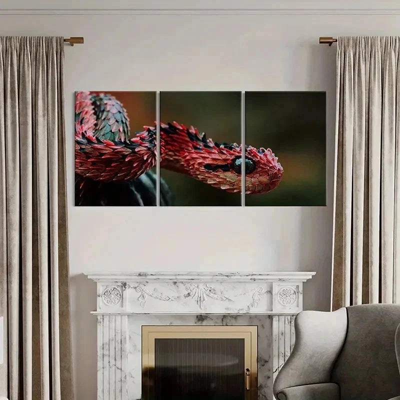 3pcs Cold Blooded Reptiles Snakes Tree Vipers Wall Art Set Canvas Framed 40x60cm - High Quality Print 100% Australian Made Wall Canvas Ready to Hang