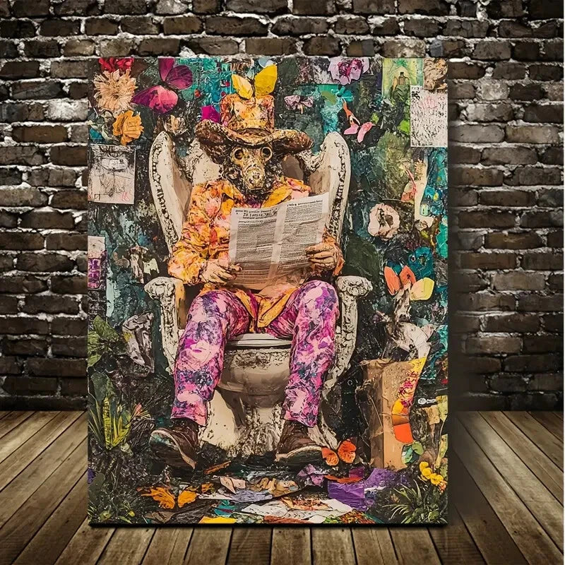 Stylish Hamster Reading Newspapers Painting 40x60cm Metal Print Ready to Hang