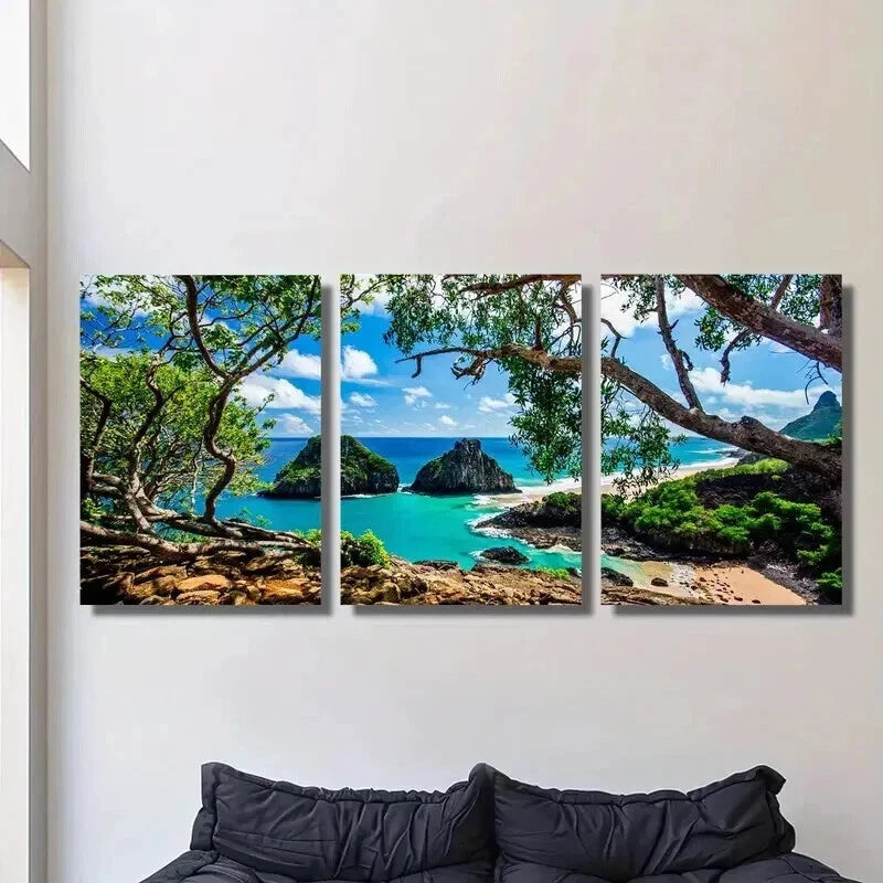 3pcs Fernando De Noronha Tranquil Cyan Waters Wall Art Set Canvas Framed 40x60cm - High Quality Print 100% Australian Made Wall Canvas Ready to Hang