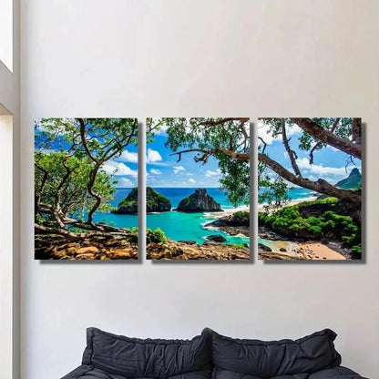 3pcs Fernando De Noronha Tranquil Cyan Waters Wall Art Set Canvas Framed 40x60cm - High Quality Print 100% Australian Made Wall Canvas Ready to Hang