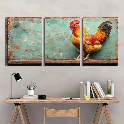 3pcs Rustic Rooster Humorous Chicken Metal Print Ready to Hang Art