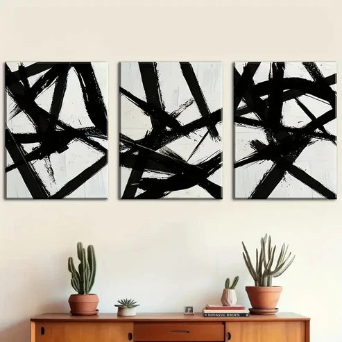 3pcs Black Intersecting Lines Modern Perfect Wall Art Set Canvas Unframed - High Quality Print 100% Australian Made Wall Canvas