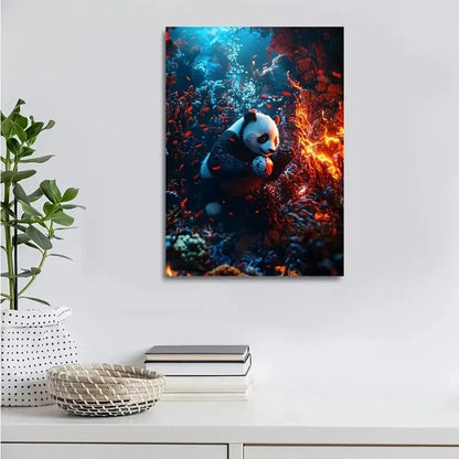 Panda Playing With Ball Underwater In Coral Painting 40x60cm Metal Print Ready to Hang