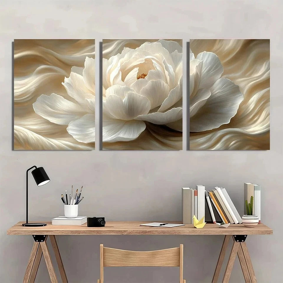 3pcs Elegant White Peony Floral Metal Print Ready to Hang Art