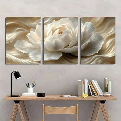 3pcs Elegant White Peony Floral Metal Print Ready to Hang Art