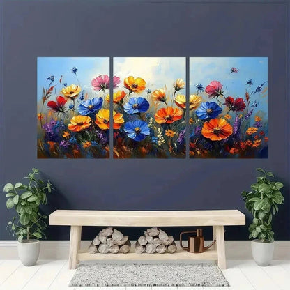 3pcs Colorful Vibrant Wildflower Print Wall Art Set Canvas Framed 40x60cm - High Quality Print 100% Australian Made Wall Canvas Ready to Hang