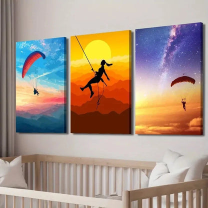 3pcs Paraglider Hang Glider Skydiving Perfect Wall Art Set Canvas Framed 40x60cm - High Quality Print 100% Australian Made Wall Canvas Ready to Hang