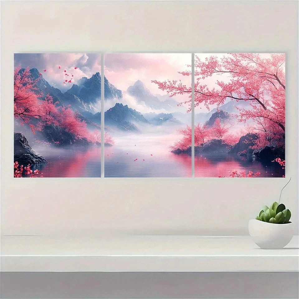 3pcs Modern Abstract Triptych Pink & Purple Hues Metal Print Ready to Hang Art