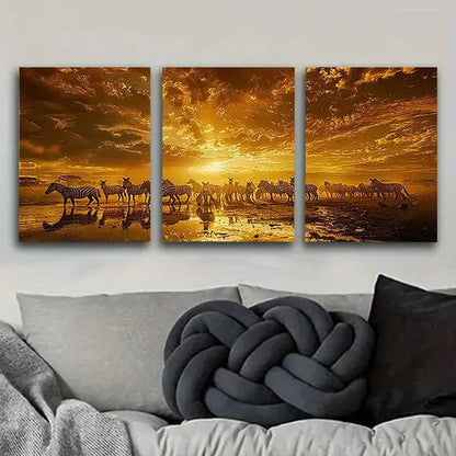 3pcs Serengeti Sunset Zebra Wall Art Set Canvas Unframed - High Quality Print 100% Australian Made Wall Canvas