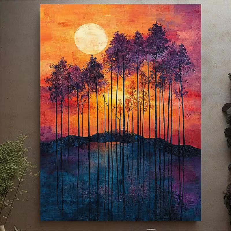 Vibrant Sunset & Trees Metal Print Ready to Hang