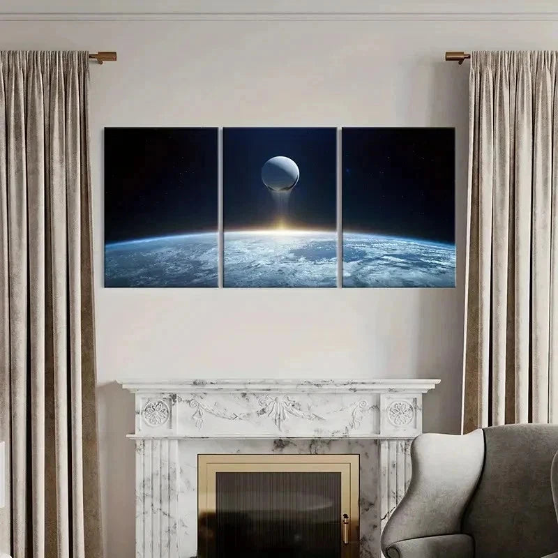 3pcs Science Fiction Art Universe Earth Wall Art Set Canvas Framed 40x60cm - High Quality Print 100% Australian Made Wall Canvas Ready to Hang