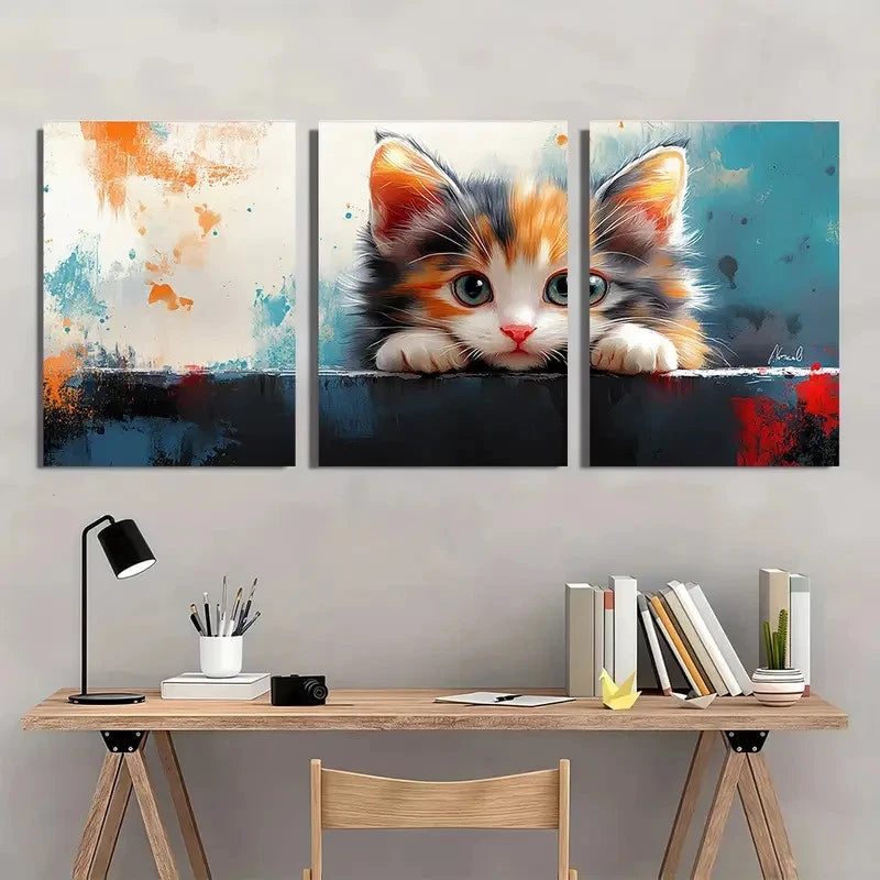 3pcs Calico Cat Kitten Baby Perfect Wall Art Set Canvas Framed 40x60cm - High Quality Print 100% Australian Made Wall Canvas Ready to Hang