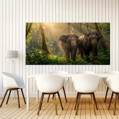 Realistic Wild Elephant wall canvas office home room framed 120x60cm