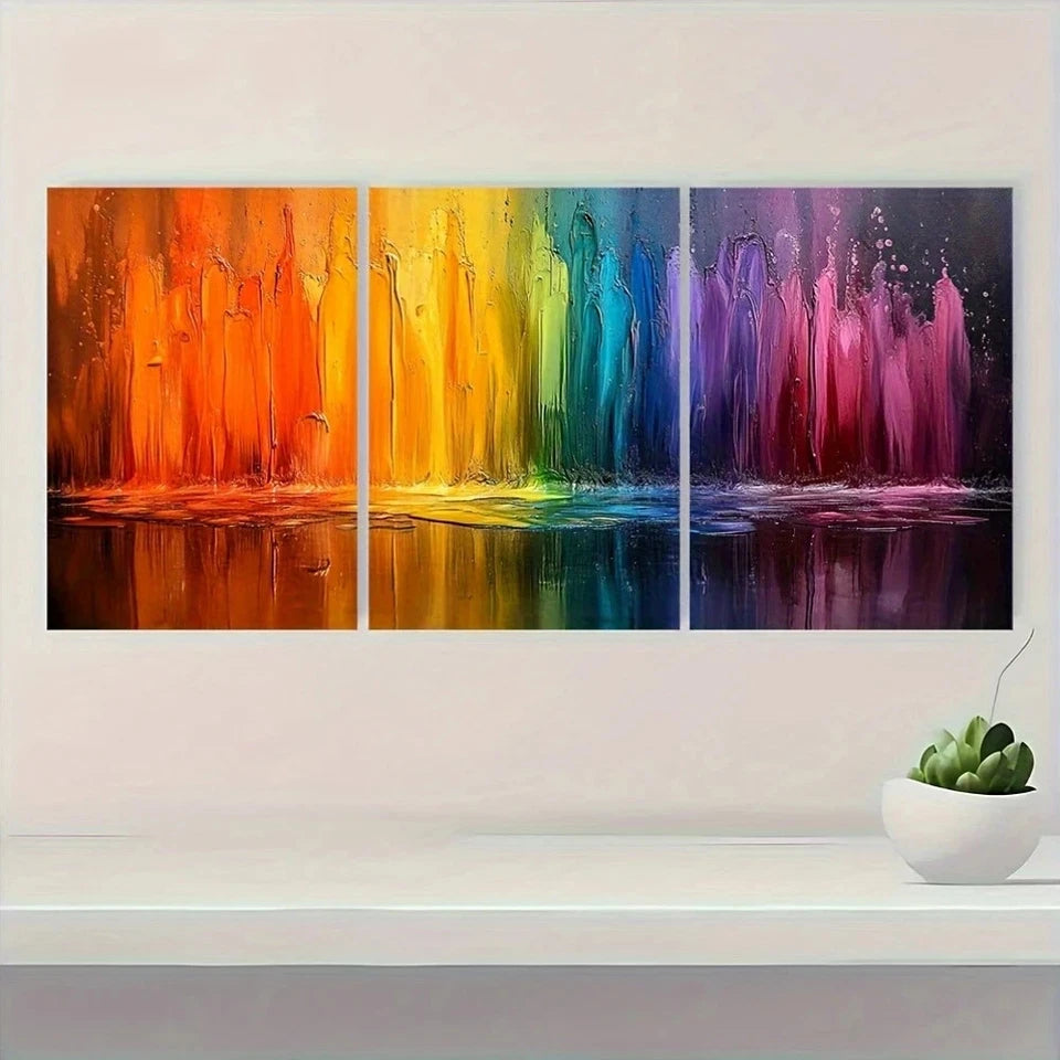 3pcs Light Abstract Ink Splatter Colorful Metal Print Ready to Hang Art