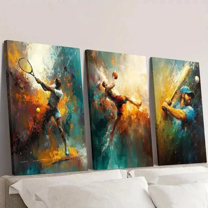 3pcs Tennis Basketball Baseball Player in Motion Wall Art Canvas Unframed - High Quality Print 100% Australian Made Wall Canvas