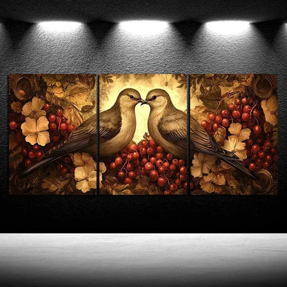 3pcs Birds and Berries Birds & Fruits Metal Print Ready to Hang Art