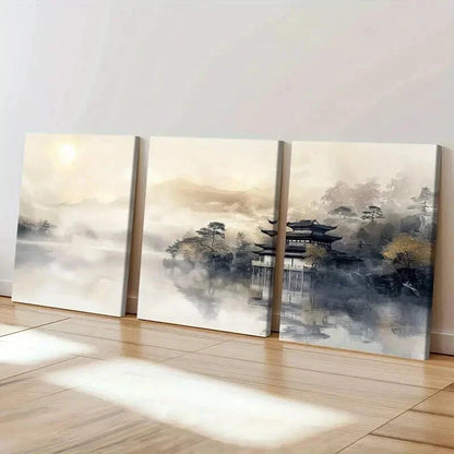 3pcs Chinese Landscape & Mountain Scenery Wall Art Set Canvas Framed 40x60cm - High Quality Print 100% Australian Made Wall Canvas Ready to Hang