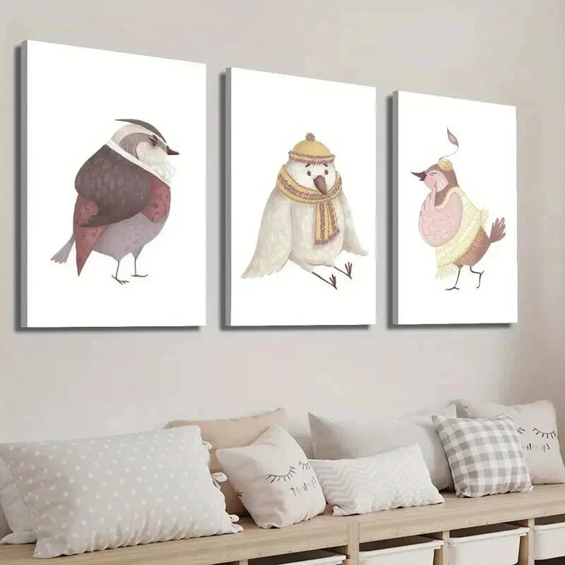 3pcs Animal Illustration Cute Cartoon Perfect Wall Art Set Canvas Framed 60x90cm - High Quality Print 100% Australian Made Wall Canvas Ready to Hang