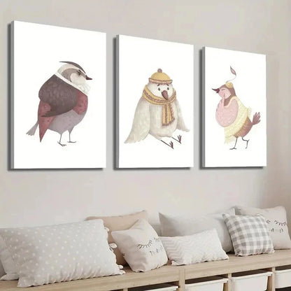 3pcs Animal Illustration Cute Cartoon Perfect Wall Art Set Canvas Framed 60x90cm - High Quality Print 100% Australian Made Wall Canvas Ready to Hang