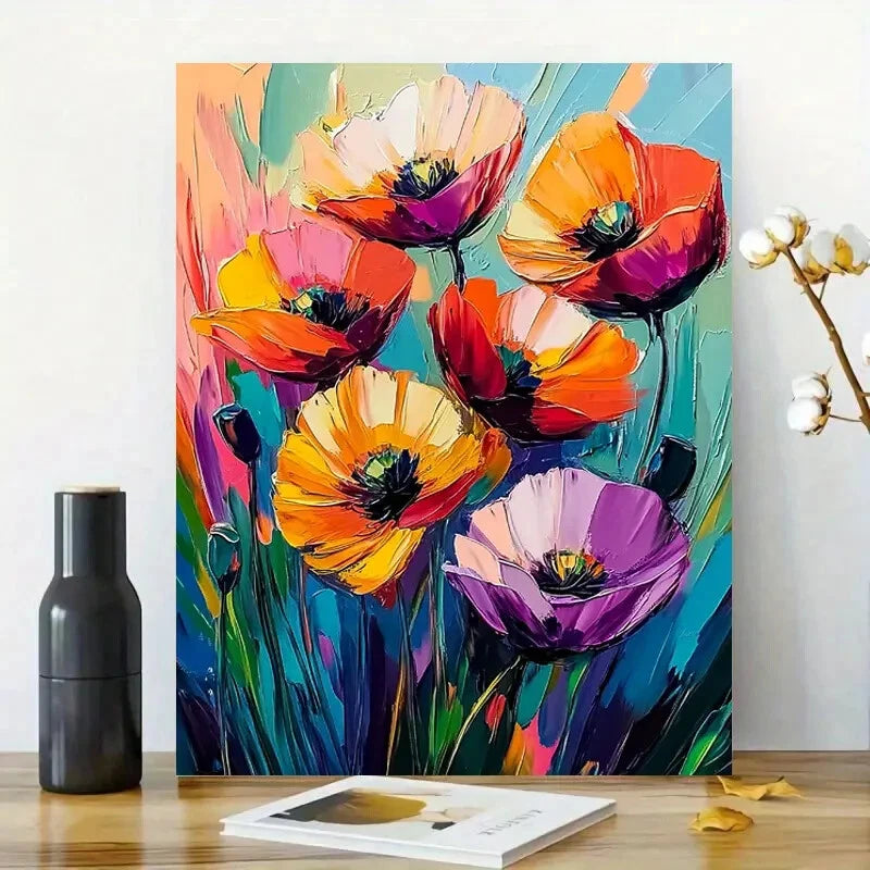 Colorful Poppies In The Style Of Acrylic Painting  40x60cm Metal Print Ready to Hang