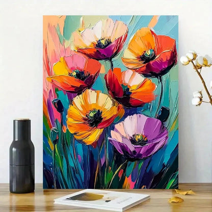 Colorful Poppies In The Style Of Acrylic Painting  40x60cm Metal Print Ready to Hang