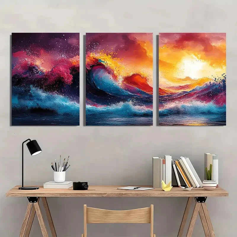 3pcs Vibrant Graffiti-Style Ocean Waves Perfect Wall Art Set Canvas Framed 40x60cm - High Quality Print 100% Australian Made Wall Canvas Ready to Hang