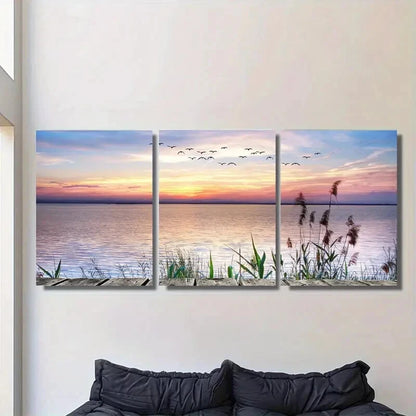 3pcs Beautiful Sunset Lake Serene Water & Duck Metal Print Ready to Hang Art