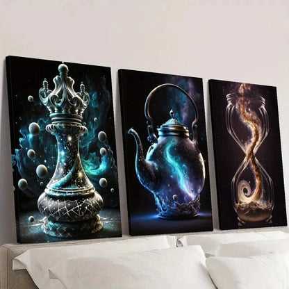 3pcs Magic Container Chess Timer Teapot Wall Art Set Canvas Framed 40x60cm - High Quality Print 100% Australian Made Wall Canvas Ready to Hang