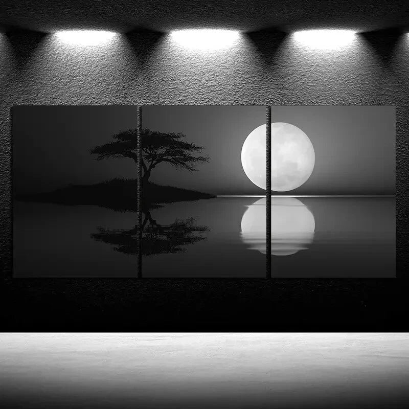 3pcs Black & White Reflection of Trees Metal Print Ready to Hang Art
