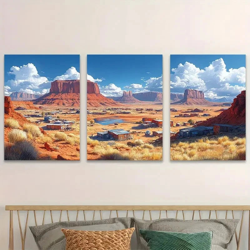 3pcs Arizona Desert Realistic Red Sandstone Wall Art Set Canvas Framed 50x70cm - High Quality Print 100% Australian Made Wall Canvas Ready to Hang
